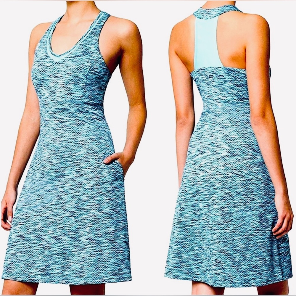 MPG Active Travel Dress Pockets Boho Chevron Print A-Line Mesh Racerback Bra